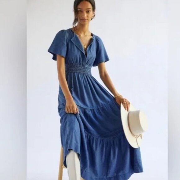 Anthropologie Dresses & Skirts - Anthropologie Somerset Maxi Dress Denim Chambray Western Tiered size L